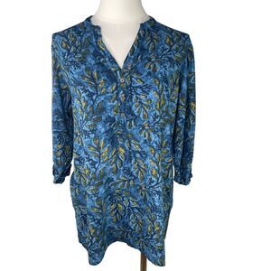Haute Curry SZ L women's‎ 100% viscose Made in India blue whimsy blouse, v neck